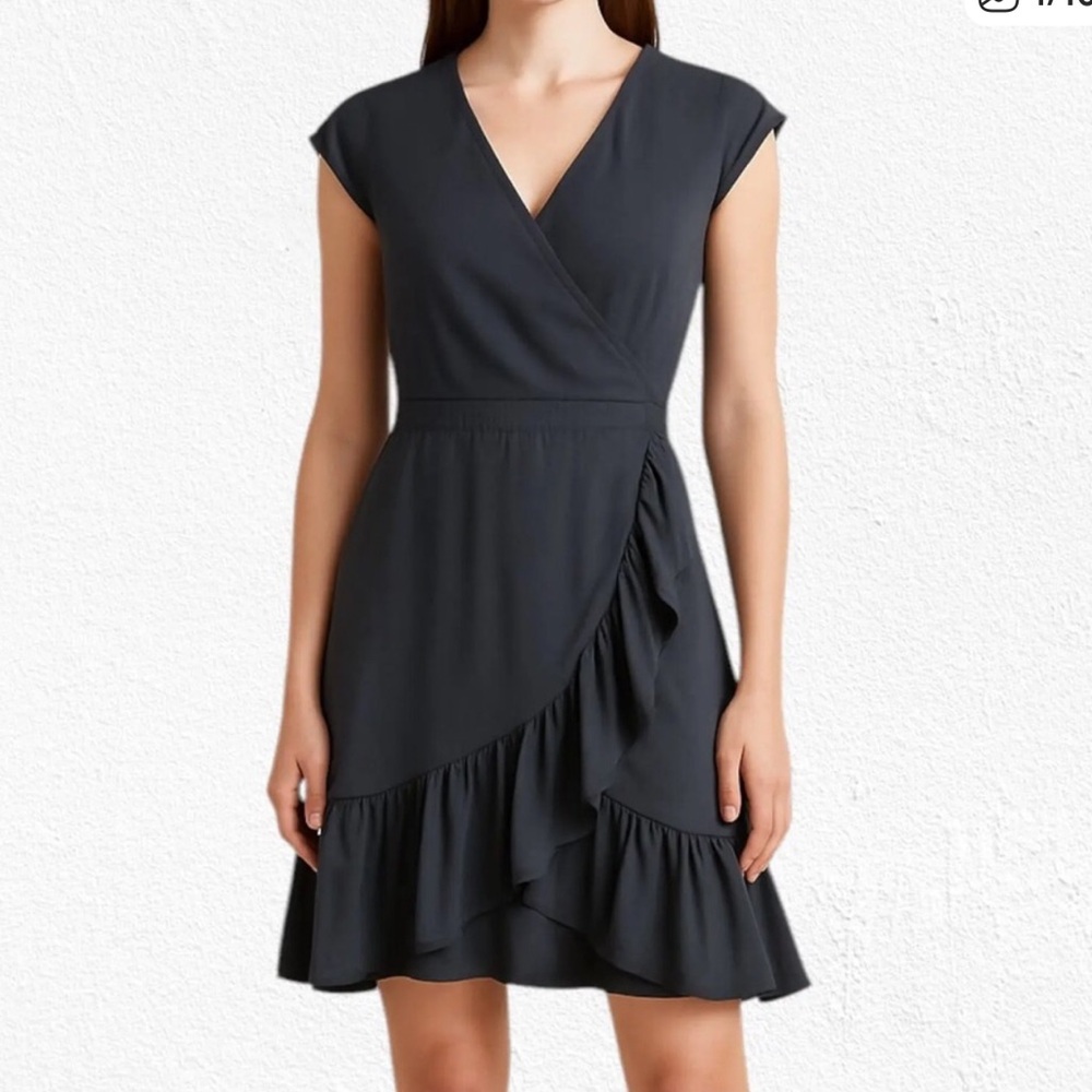 J.Crew black faux wrap ruffle dress size 00 NWTS